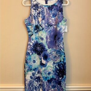 New York & Company Blue and Purple Floral Midi Dress